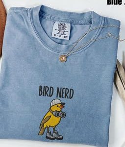 Embroidered Bird Nerd Comfort Colors® T-Shirt, Funny Bird Watcher Shirt, Bird Lover Gift Tee, Twitcher Nature Shirt, Backyard Bird Tee