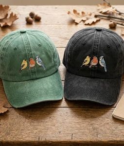 Embroidered Bird Baseball Cap, Washed Cotton Nature Lover Hat