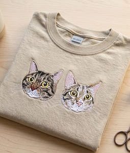 Custom Cat Shirt - Embroidered Cat Portrait from Photo Tshirt - Kitten Mom Personalized Embroidery - Women Birthday Gift for Mama Grandma