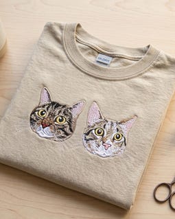 Custom Cat Shirt - Embroidered Cat Portrait from Photo Tshirt - Kitten Mom Personalized Embroidery - Women Birthday Gift for Mama Grandma