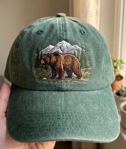 Embroidered Bear Mountain Cotton Twill Cap – Unisex Adjustable Hat